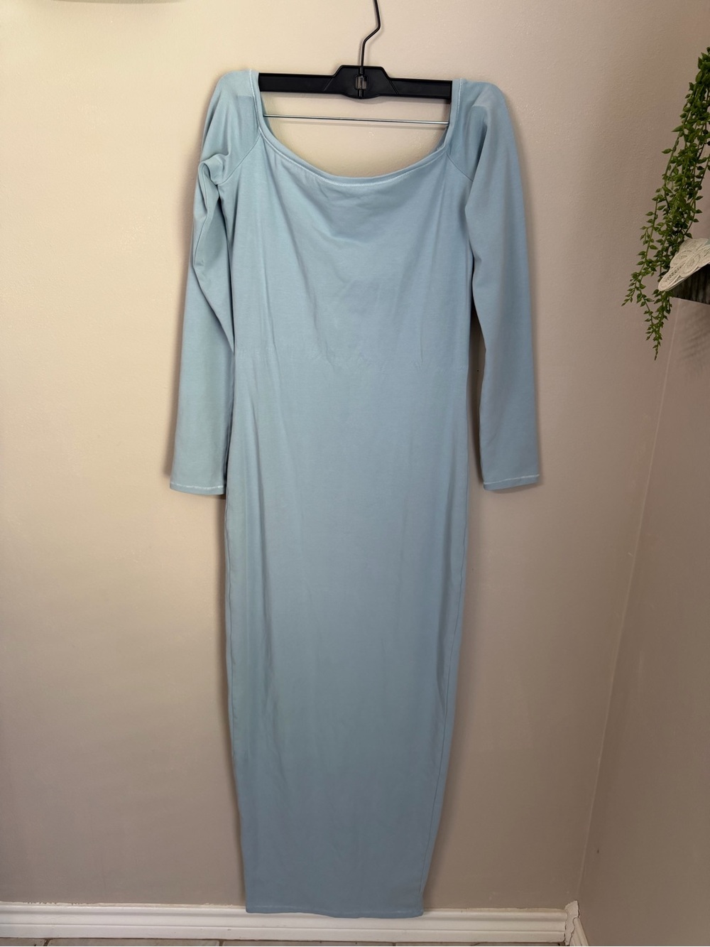 SKIMS New Vintage dress- Long Sleeve Maxi Bodycon Dress in Denim (Light Blue)